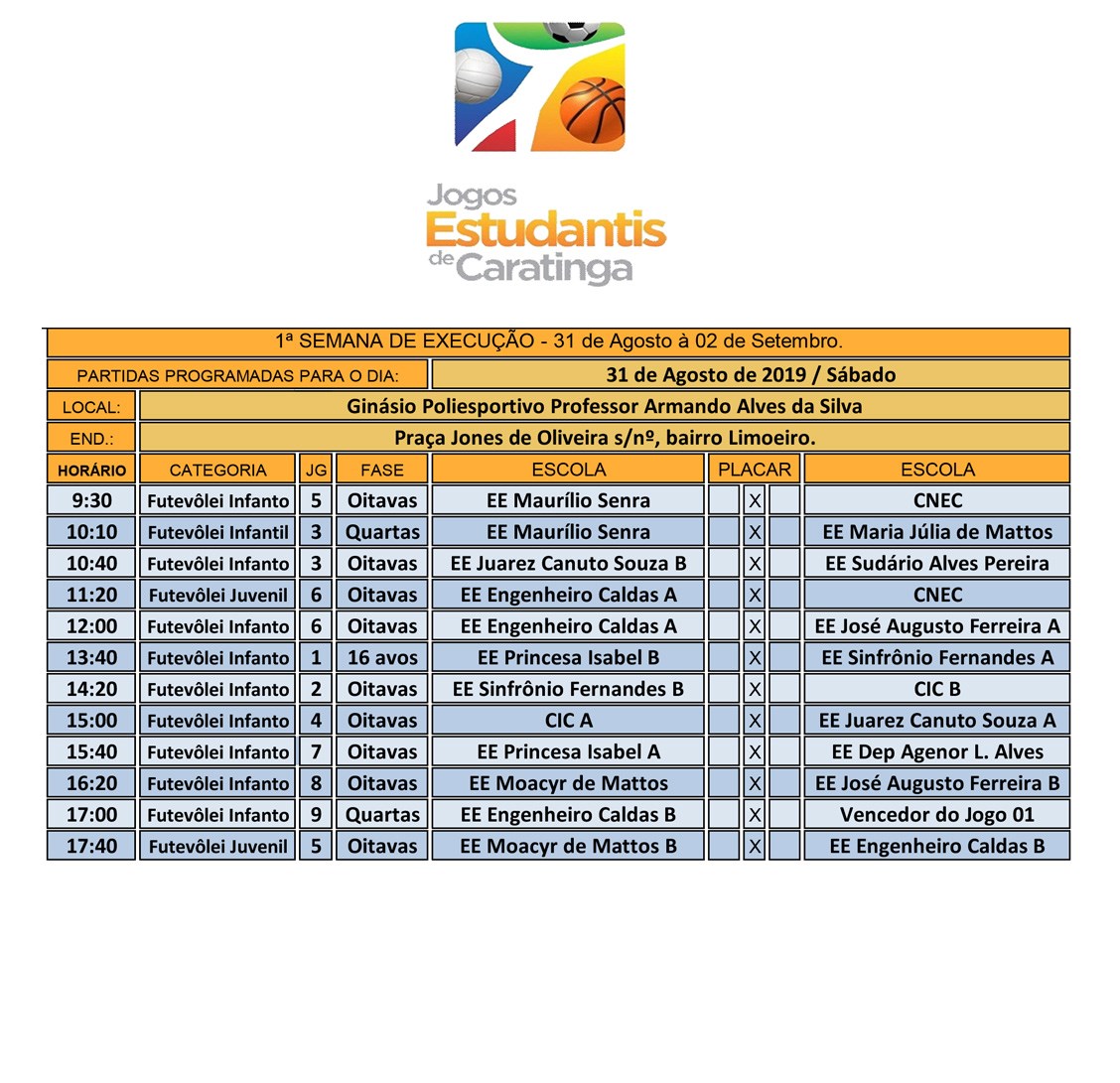 Começam os Jogos Estudantis de Caratinga